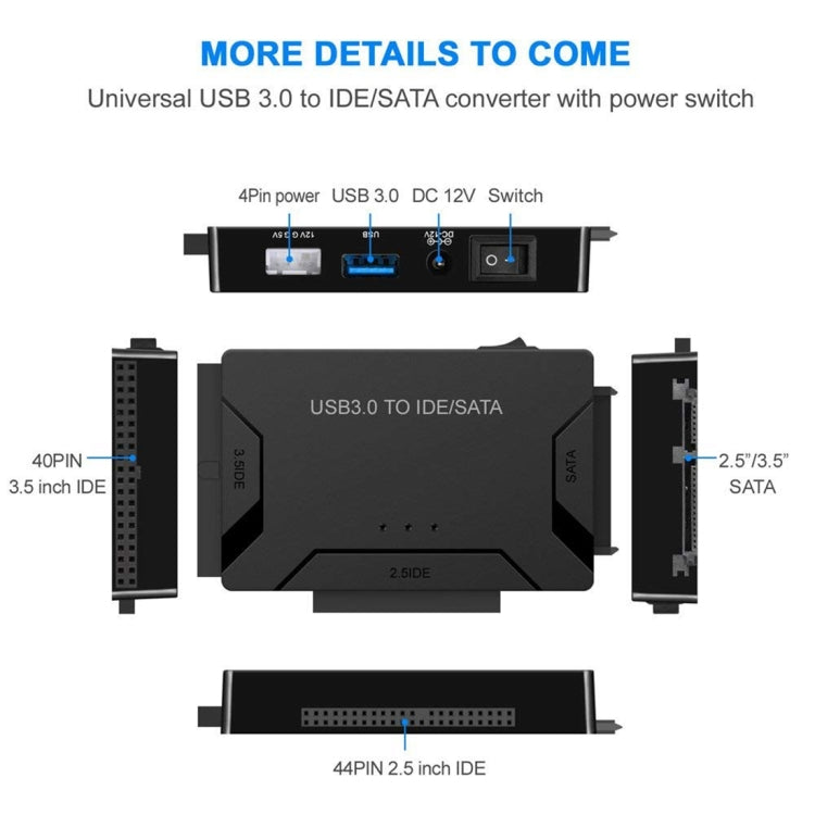 USB 3.0 to SATA / IDE Hard Disk Drive Converter Adapter Cable for 2.5 inch / 3.5 inch SATA IDE HDD, Cable Length: 1m, US160 – Data Transmission