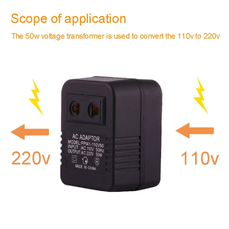110V to 220V 50W AC Power Socket Adapter, EU/US Plug to US Plug, 110V to 220V 50W