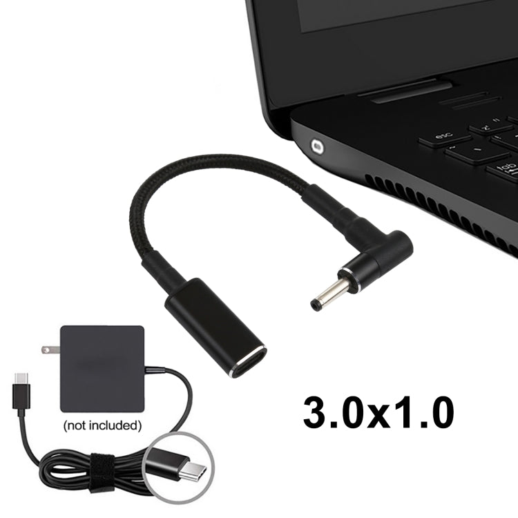 PD 100W 18.5-20V 3.0 x 1.0mm Elbow to USB-C / Type-C Adapter Nylon Braid Cable, 3.0 x 1.0mm – TPU