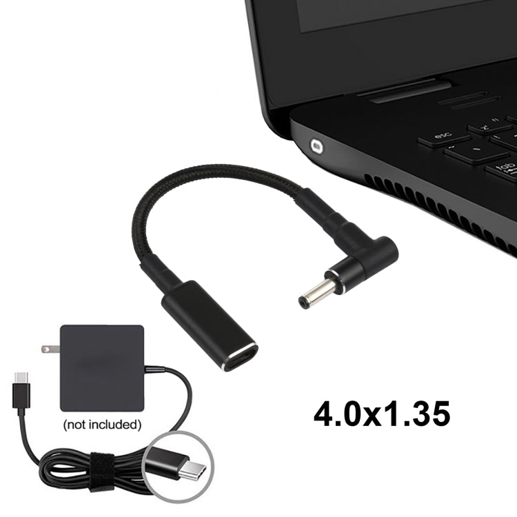 PD 100W 18.5-20V 4.0 x 1.35mm Elbow to USB-C / Type-C Adapter Nylon Braid Cable, 4.0 x 1.35mm – TPU