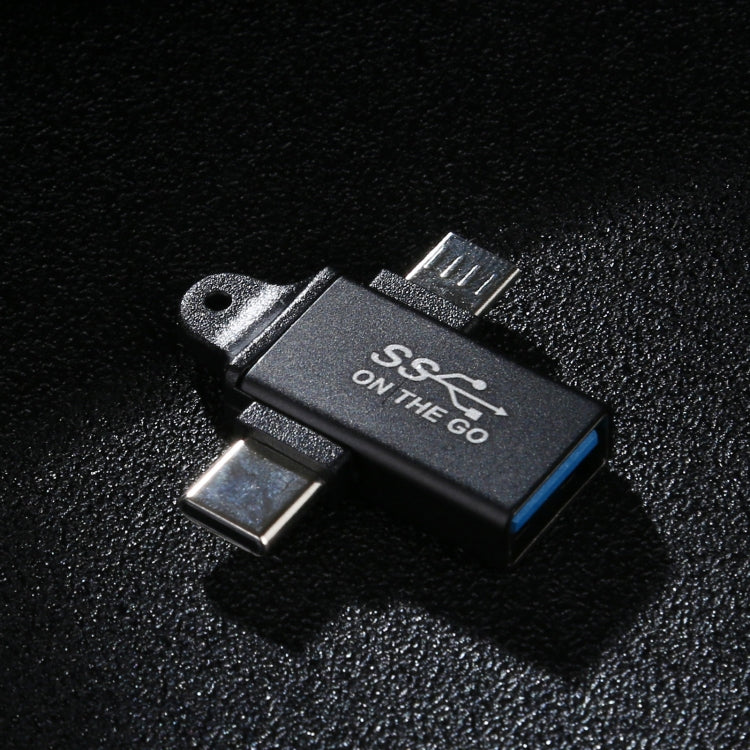 USB 3.0 Female to Type-C / USB-C Male + Micro Male Aluminium Alloy Adapter, USB 3.0 Female to Type-C Male + Micro Male – Aluminum Alloy