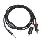 REXLIS 3635 3.5mm Male to Dual RCA Gold-plated Plug Black Cotton Braided Audio Cable for RCA Input Interface Active Speaker, Length: 1m, Length: 1m – Anti-Scratch, Aluminum Alloy