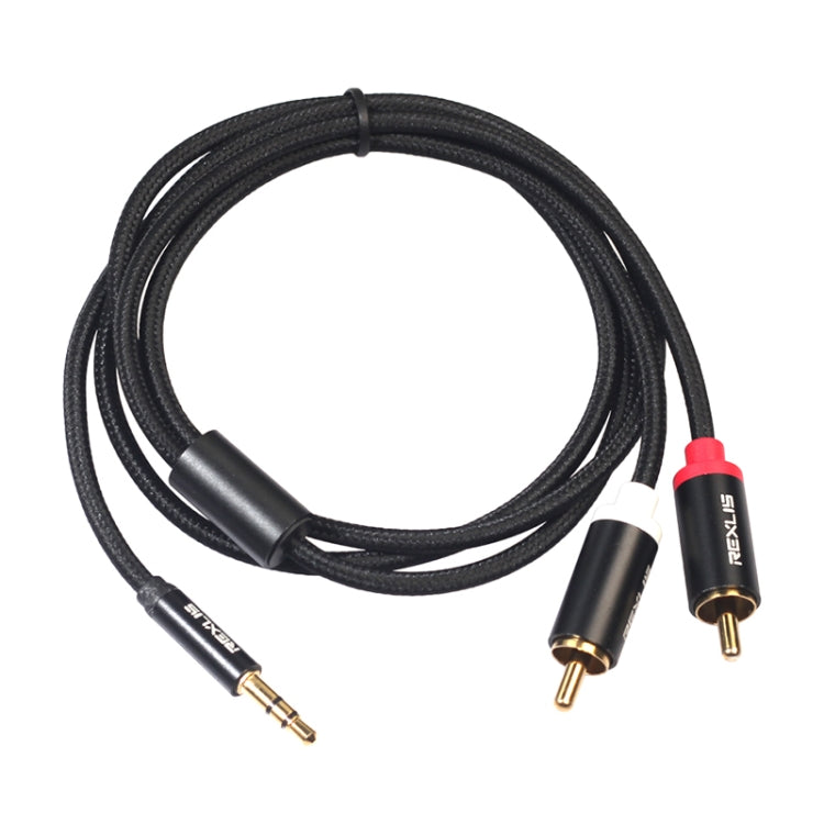 REXLIS 3635 3.5mm Male to Dual RCA Gold-plated Plug Black Cotton Braided Audio Cable for RCA Input Interface Active Speaker, Length: 1m, Length: 1m – Anti-Scratch, Aluminum Alloy