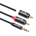 REXLIS 3635 3.5mm Male to Dual RCA Gold-plated Plug Black Cotton Braided Audio Cable for RCA Input Interface Active Speaker, Length: 1.8m, Length: 1.8m – Anti-Scratch, Aluminum Alloy Length: 1.8m