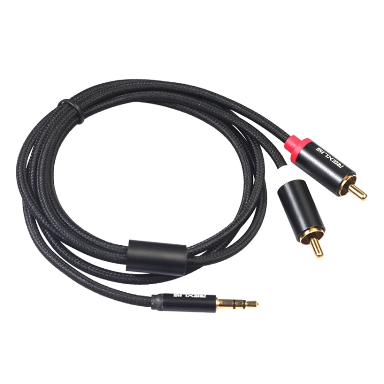 REXLIS 3635 3.5mm Male to Dual RCA Gold-plated Plug Black Cotton Braided Audio Cable for RCA Input Interface Active Speaker, Length: 1.8m, Length: 1.8m – Anti-Scratch, Aluminum Alloy