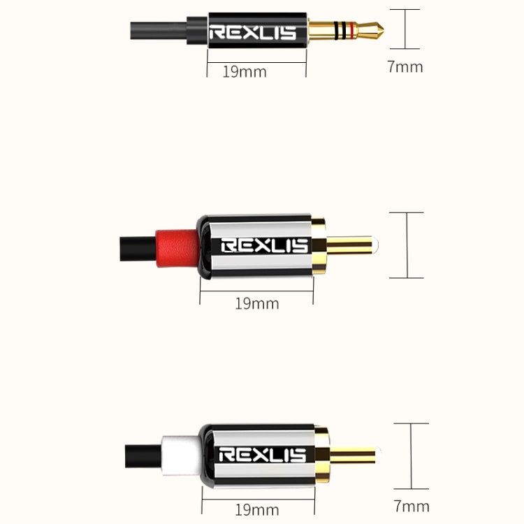 REXLIS 3635 3.5mm Male to Dual RCA Gold-plated Plug Black Cotton Braided Audio Cable for RCA Input Interface Active Speaker, Length: 1.8m, Length: 1.8m – Anti-Scratch, Aluminum Alloy