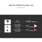 REXLIS 3635 3.5mm Male to Dual RCA Gold-plated Plug Black Cotton Braided Audio Cable for RCA Input Interface Active Speaker, Length: 1.8m, Length: 1.8m – Anti-Scratch, Aluminum Alloy