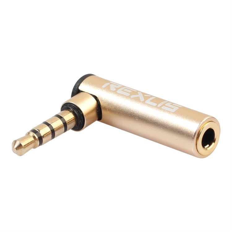 REXLIS BK3567 3.5mm Male + 3.5mm Female L-shaped 90 Degree Elbow Gold-plated Plug Gold Audio Interface Extension Adapter for 3.5mm Interface Devices, Support Earphones with Microphone, Gold – Anti-Scratch, Aluminum Alloy Gold