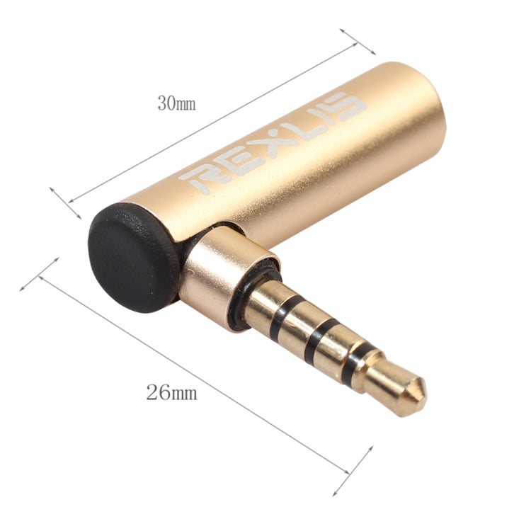 REXLIS BK3567 3.5mm Male + 3.5mm Female L-shaped 90 Degree Elbow Gold-plated Plug Gold Audio Interface Extension Adapter for 3.5mm Interface Devices, Support Earphones with Microphone, Gold – Anti-Scratch, Aluminum Alloy