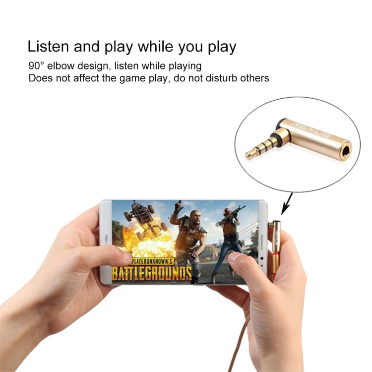 REXLIS BK3567 3.5mm Male + 3.5mm Female L-shaped 90 Degree Elbow Gold-plated Plug Gold Audio Interface Extension Adapter for 3.5mm Interface Devices, Support Earphones with Microphone, Gold – Anti-Scratch, Aluminum Alloy