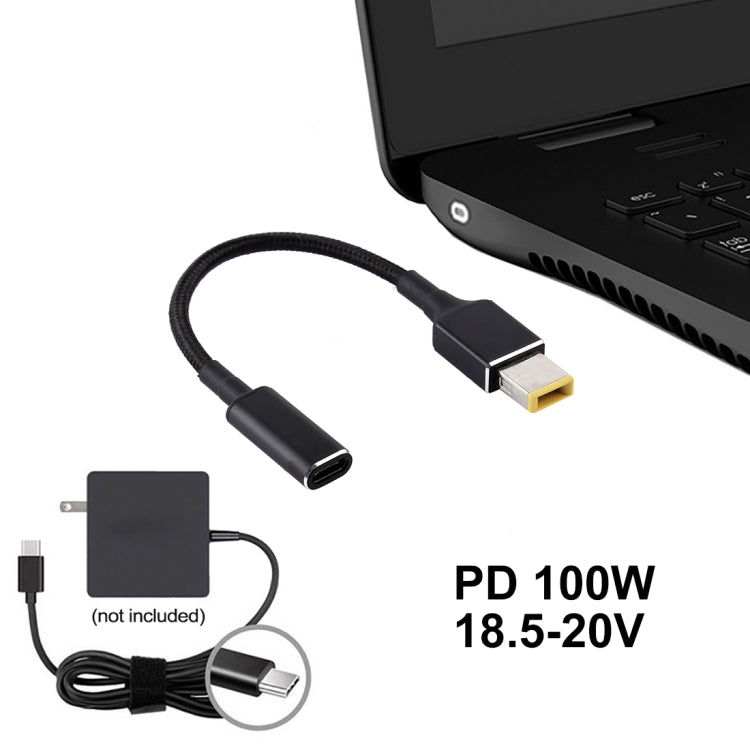 PD 100W 18.5-20V Square Plug to USB-C / Type-C Adapter Nylon Braid Cable for Lenovo Laptop – Durable Build, Easy to Use