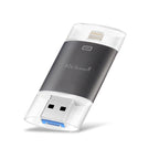 USB Flash Drive – 3 in 1 64G Type-C + 8 Pin + USB 3.0 Metal Double Cover Push-pull Flash... Black