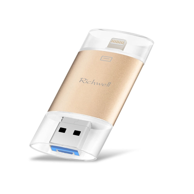 USB Flash Drive – 3 in 1 64G Type-C + 8 Pin + USB 3.0 Metal Double Cover Push-pull Flash... Gold