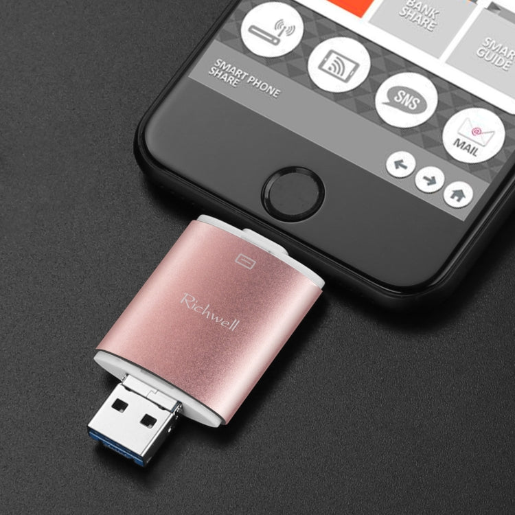 USB Flash Drive – 3 in 1 64G Type-C + 8 Pin + USB 3.0 Metal Double Cover Push-pull Flash...
