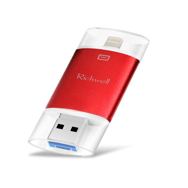 USB Flash Drive – 3 in 1 32G Type-C + 8 Pin + USB 3.0 Metal Double Cover Push-pull Flash... Red