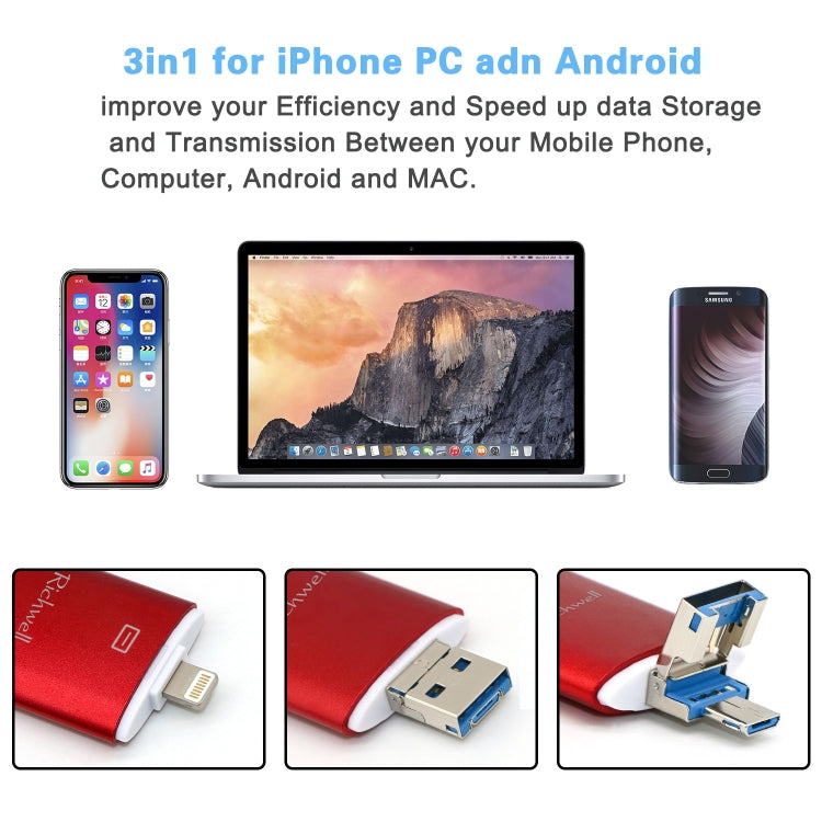 USB Flash Drive – 3 in 1 32G Type-C + 8 Pin + USB 3.0 Metal Double Cover Push-pull Flash...