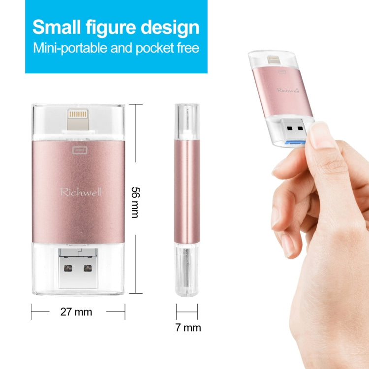 USB Flash Drive – 3 in 1 16G Type-C + 8 Pin + USB 3.0 Metal Double Cover Push-pull Flash...