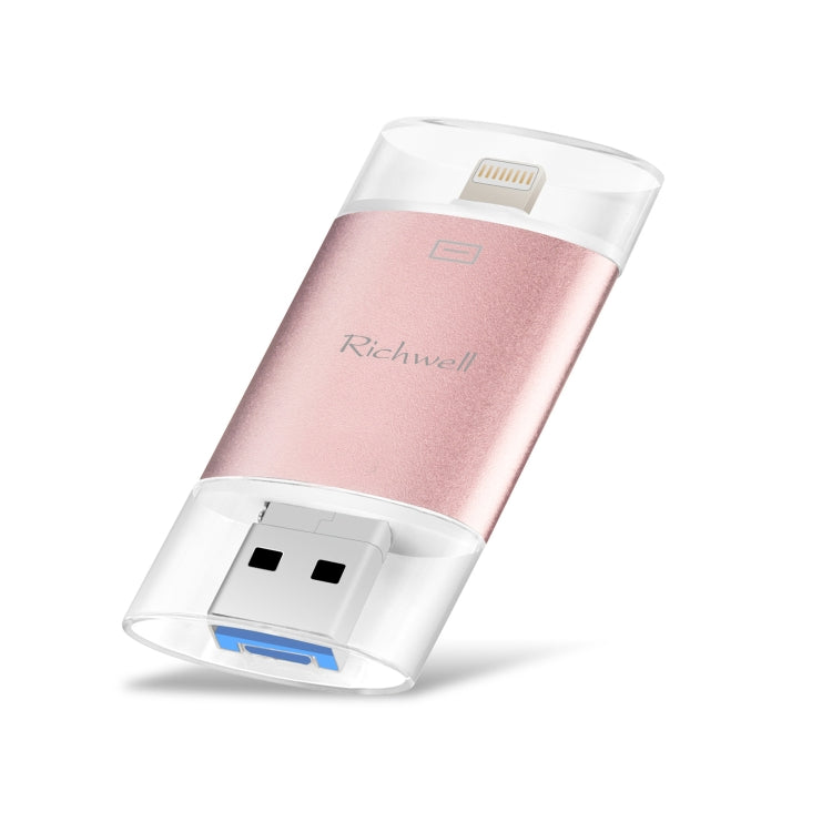 USB Flash Drive – 3 in 1 16G Type-C + 8 Pin + USB 3.0 Metal Double Cover Push-pull Flash... Rose Gold