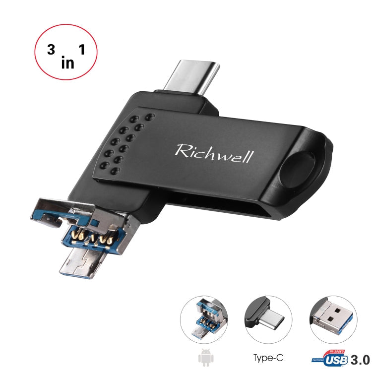 USB Flash Drive – 3 in 1 128G Type-C + Micro USB + USB 3.0 Metal Flash Disk with OTG Function