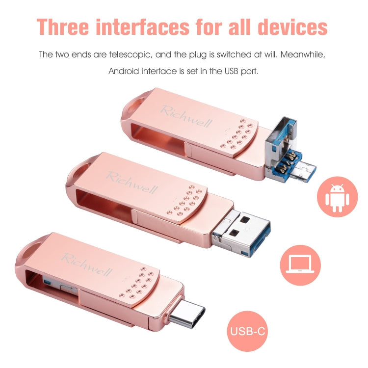 USB Flash Drive – 3 in 1 128G Type-C + Micro USB + USB 3.0 Metal Flash Disk with OTG Function