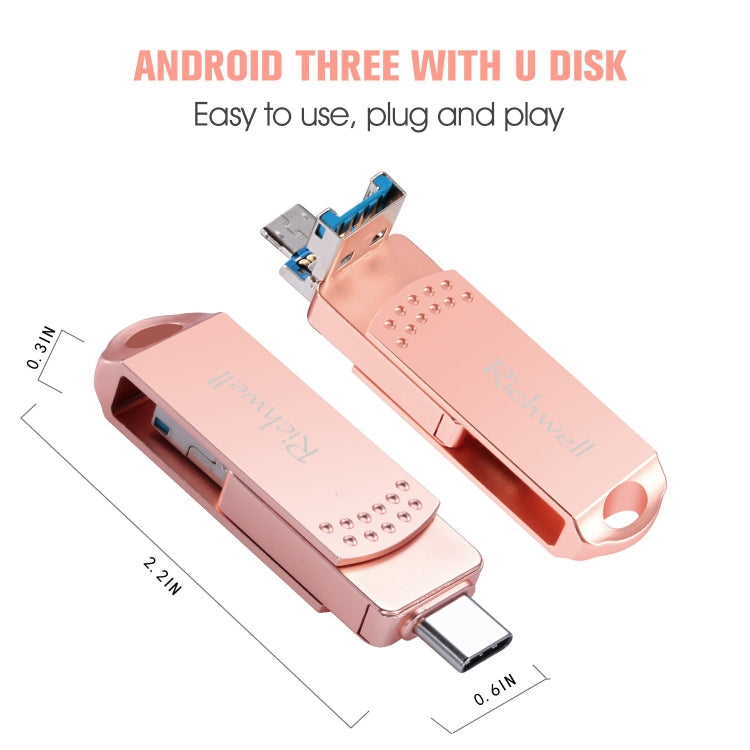 USB Flash Drive – 3 in 1 128G Type-C + Micro USB + USB 3.0 Metal Flash Disk with OTG Function