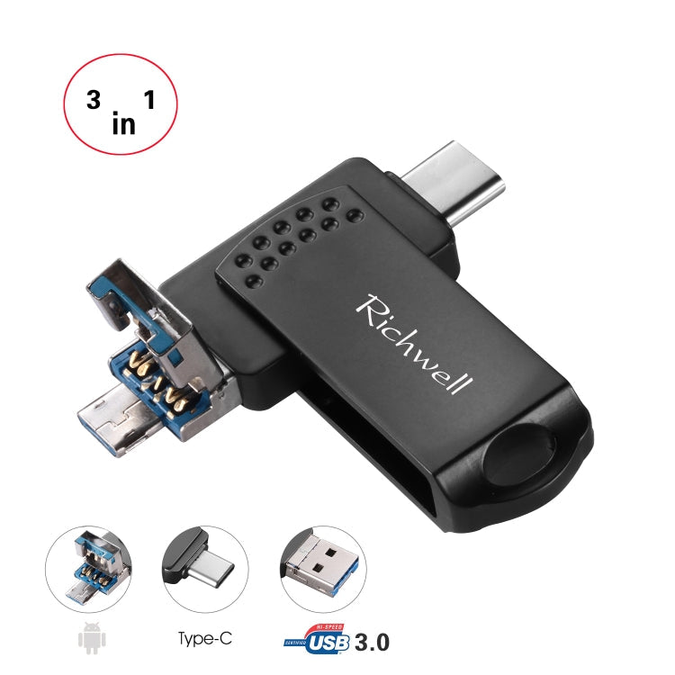 USB Flash Drive – 3 in 1 128G Type-C + Micro USB + USB 3.0 Metal Flash Disk with OTG Function