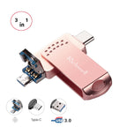 USB Flash Drive – 3 in 1 128G Type-C + Micro USB + USB 3.0 Metal Flash Disk with OTG Function