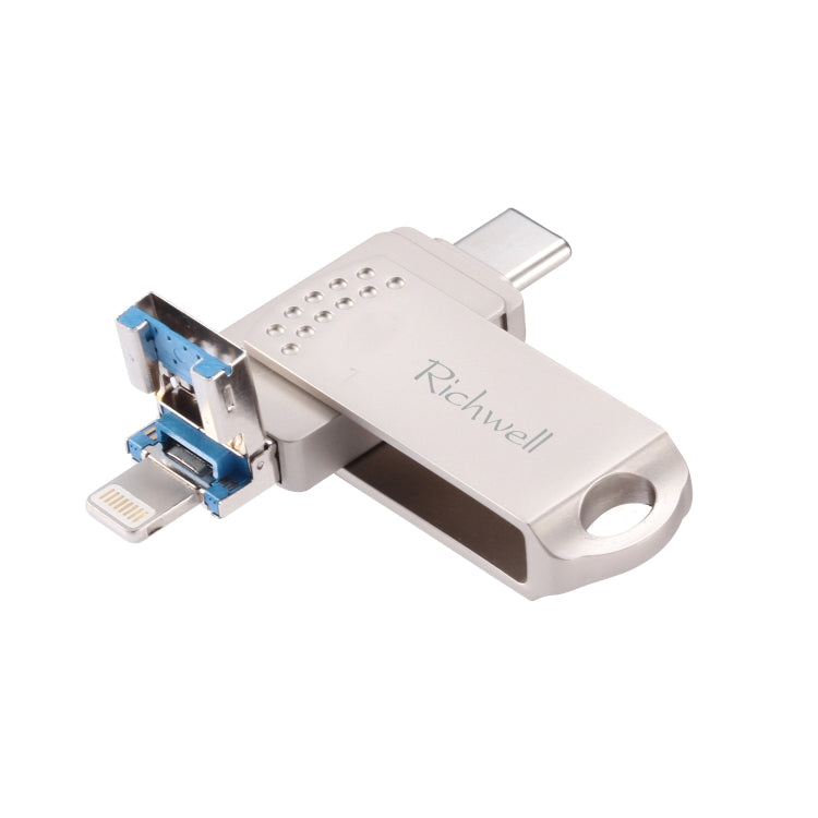 USB Flash Drive – 64G Type-C + 8 Pin + USB 3.0 Metal Flash Disk with OTG Function Silver