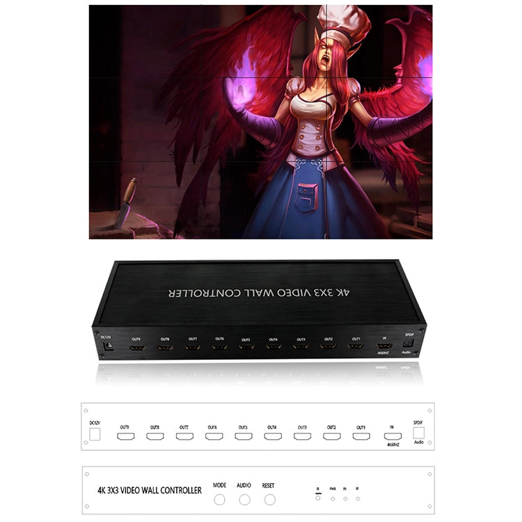 NK-BT88 4K 3X3 HDMI Video Wall Controller Multi-screen Splicing Processor with Remote Controller, EU Plug, EU Plug – TPU, 4K