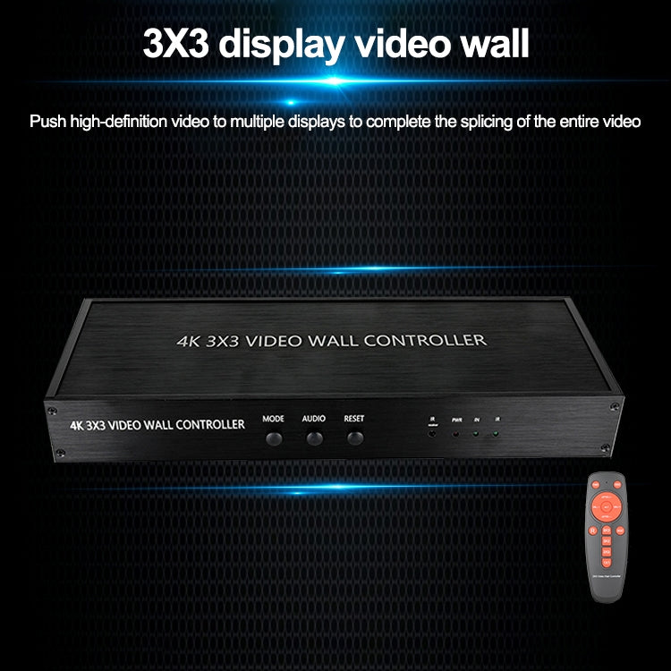 NK-BT88 4K 3X3 HDMI Video Wall Controller Multi-screen Splicing Processor with Remote Controller, EU Plug, EU Plug – TPU, 4K