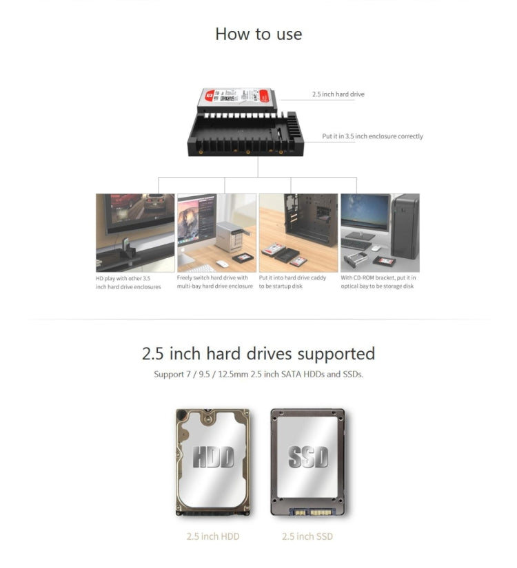 ORICO 1125SS SATA 3.0 Fast Transfer Speed 2.5 to 3.5 inch Hard Drive Caddy / Convertor Enclosure – Durable Build, Easy to Use