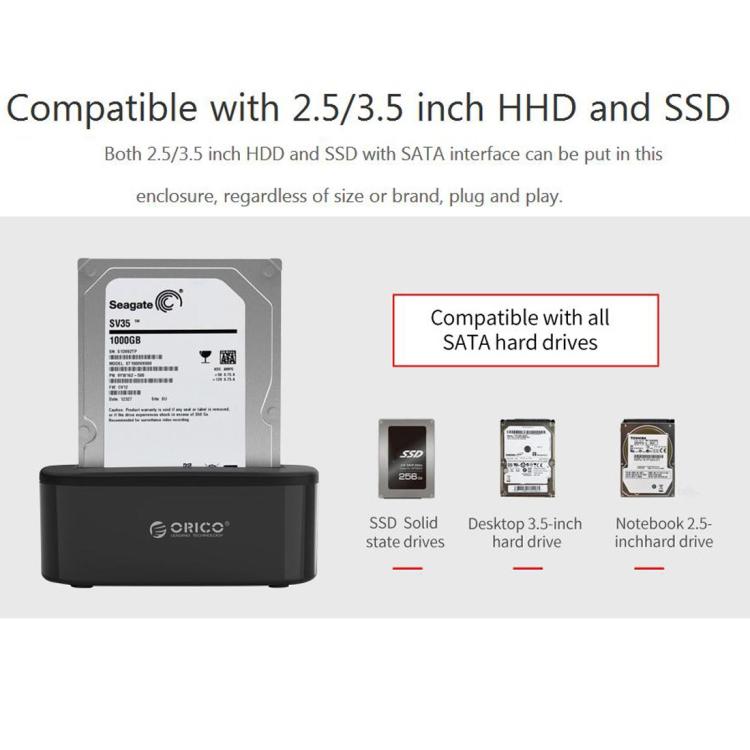 ORICO USB 3.0 Type-B to SATA External Storage Hard Drive Dock for 2.5 inch / 3.5 inch SATA HDD / SSD, 1 Bay – Durable Build, Easy to Use
