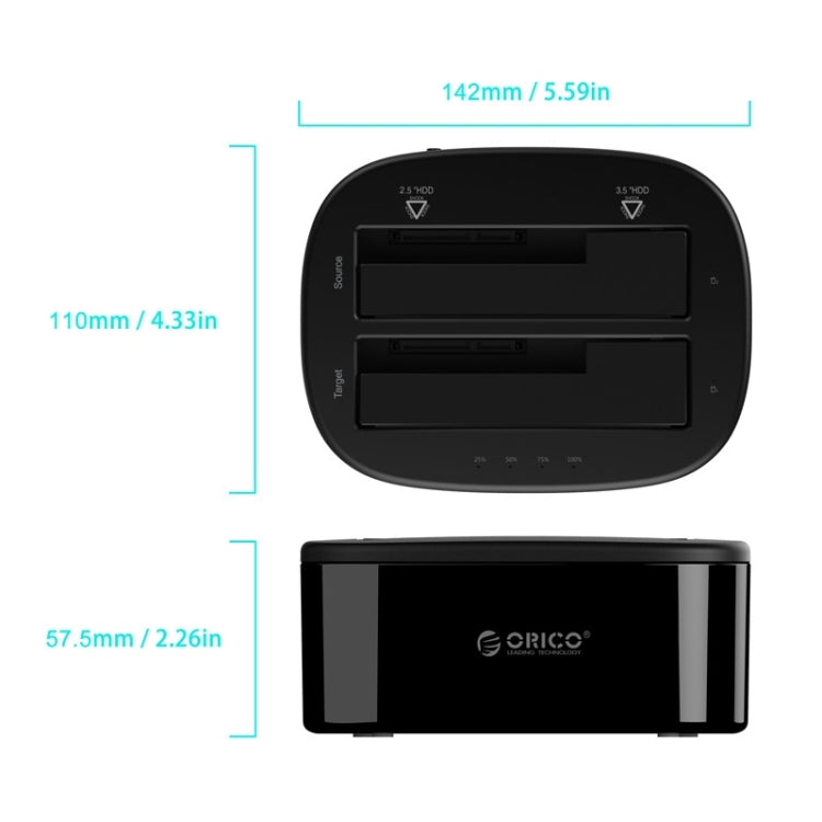 ORICO 6228US3-C 1 to 1 Clone 2 Bay USB 3.0 Type-B to SATA External Storage Hard Drive Dock for 2.5 inch / 3.5 inch SATA HDD / SSD, 1 to 1 Clone 2 Bays with Copy – Durable Build, Easy to Use