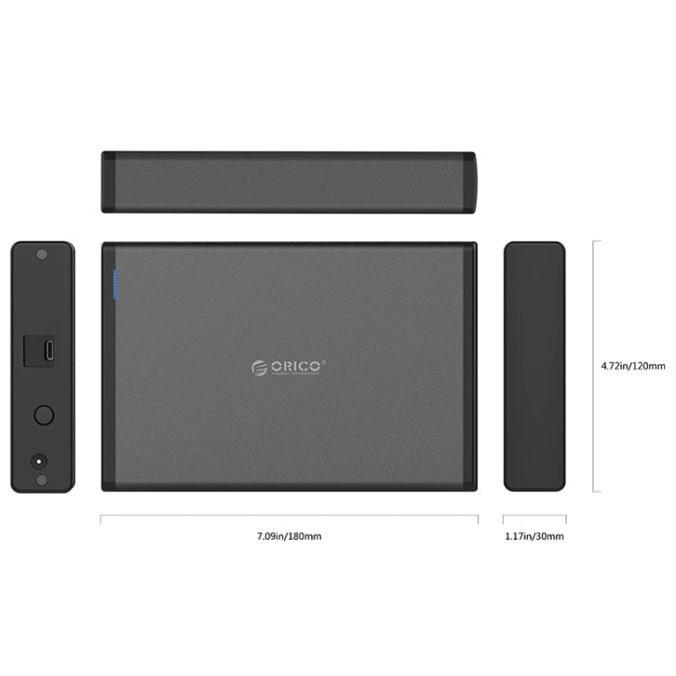 ORICO 7688C3 8TB 3.5 inch USB-C / Type-C Mobile HDD Enclosure with Detachable Base, Cable Length: 1m – Aluminum Alloy, TPU