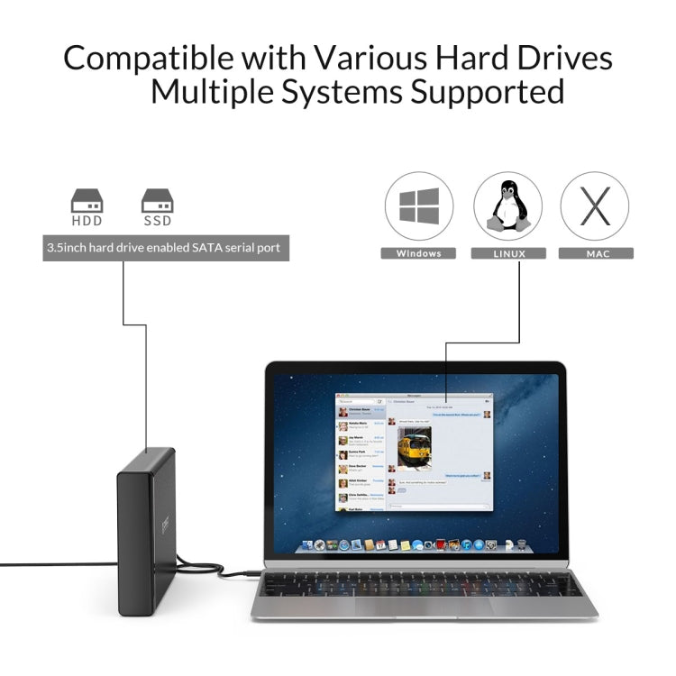 ORICO 7688C3 8TB 3.5 inch USB-C / Type-C Mobile HDD Enclosure with Detachable Base, Cable Length: 1m – Aluminum Alloy, TPU