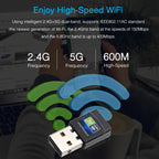 AC600Mbps 2.4GHz & 5GHz Dual Band USB 2.0 WiFi Free Drive Adapter External Network Card, AC600Mbps – Durable Build, Easy to Use