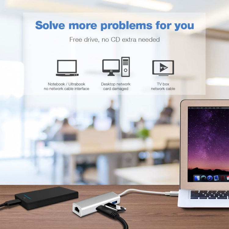 Aluminum Shell 3 USB3.0 Ports HUB + USB-C / Type-C Gigabit Ethernet Adapter, USB Type-C 1000Mbps – Durable Build, Easy to Use