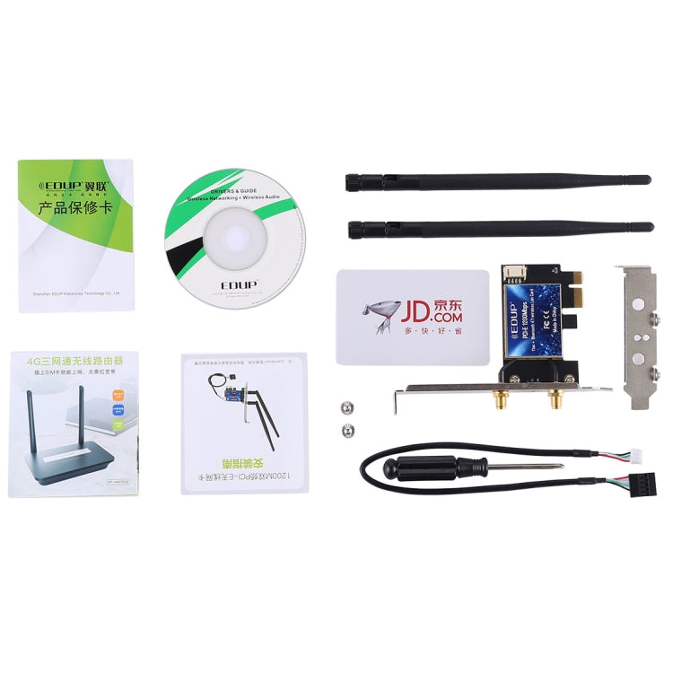 EDUP EP-9620 2 in 1 AC1200Mbps 2.4GHz & 5.8GHz Dual Band PCI-E 2 Antenna WiFi Adapter External Network Card + Bluetooth, EP-9620 1200Mbps (2 in 1) – Bluetooth, Data Transmission