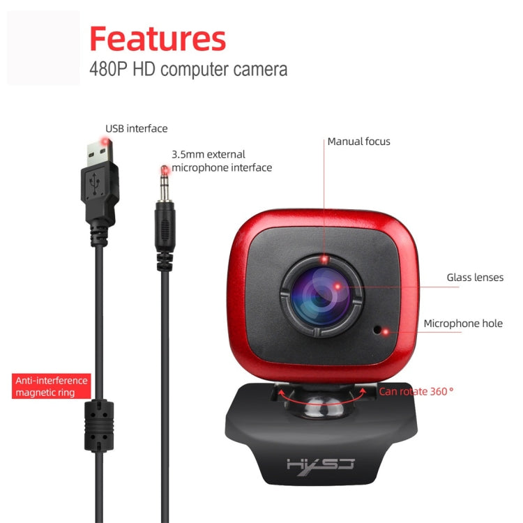 HXSJ A849 480P Adjustable 360 Degree HD Video Webcam PC Camera with Microphone – Durable Build, Easy to Use