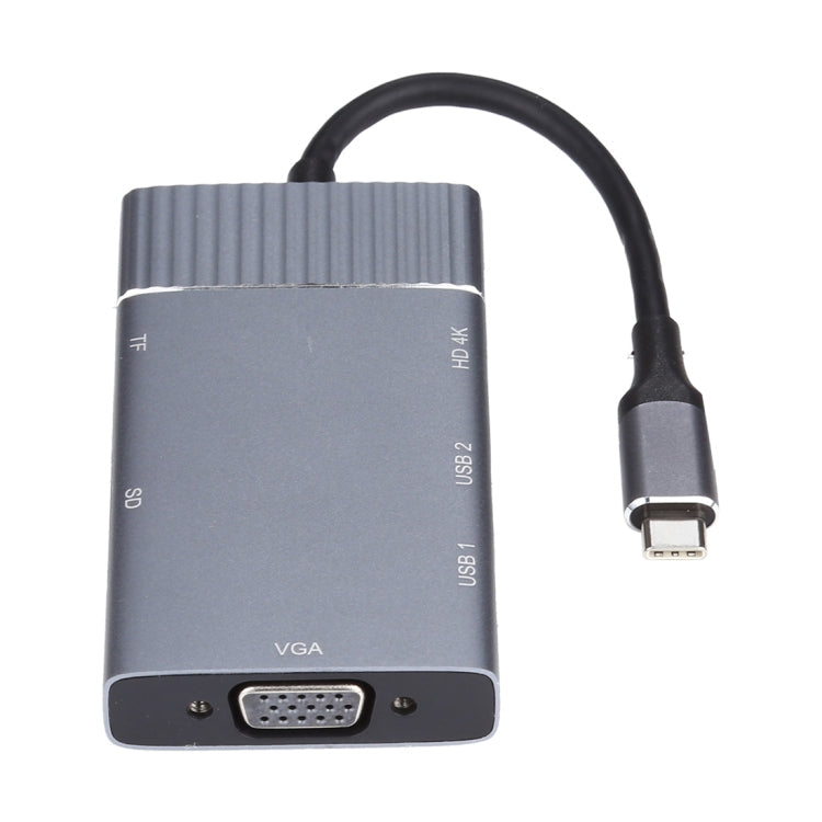 7 In 1 Dual USB 3.0 + TF/SD + HDMI/VGA + 3.5mm Jack + Type-C / USB-C Multi-function USB-C Dock Station, 2xUSB3.0+TF/SD+HDMI/VGA+3.5mm – Card Slot, TPU, 4K