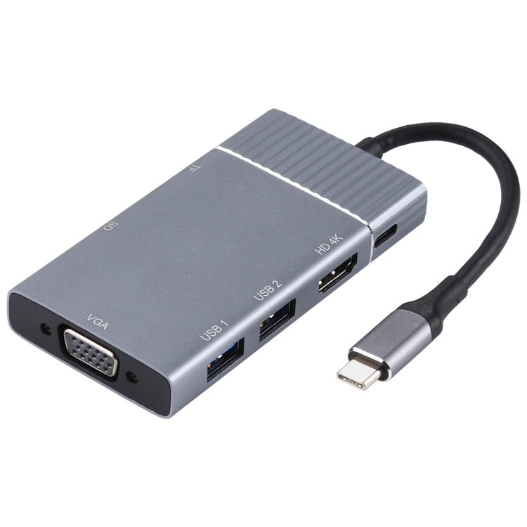 7 In 1 Dual USB 3.0 + TF/SD + HDMI/VGA + 3.5mm Jack + Type-C / USB-C Multi-function USB-C Dock Station, 2xUSB3.0+TF/SD+HDMI/VGA+3.5mm – Card Slot, TPU, 4K