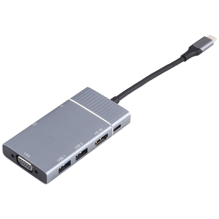 7 In 1 Dual USB 3.0 + TF/SD + HDMI/VGA + 3.5mm Jack + Type-C / USB-C Multi-function USB-C Dock Station, 2xUSB3.0+TF/SD+HDMI/VGA+3.5mm – Card Slot, TPU, 4K