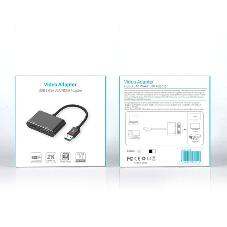 5201B 2 in 1 USB 3.0 to VGA + HDMI HD Video Converter, 5201B Black, 5201B Silver – Aluminum Alloy, TPU