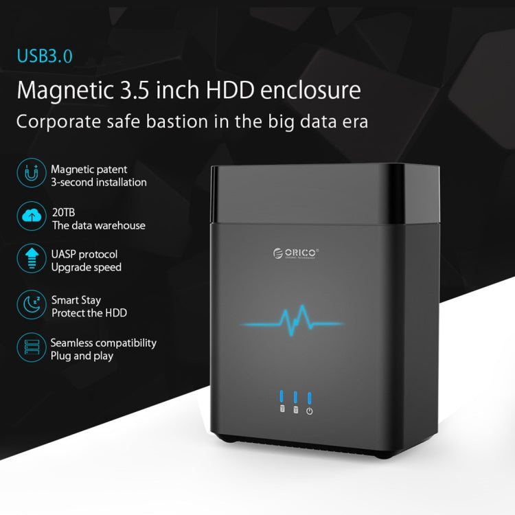ORICO DS200U3 3.5 inch 2 Bay Magnetic-type USB 3.0 Hard Drive Enclosure with Blue LED Indicator, USB 3.0 – Magnetic, Data Transmission