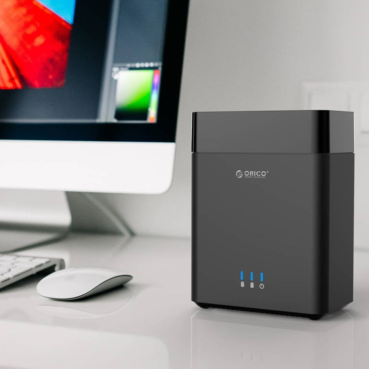 ORICO DS200C3 3.5 inch 2 Bay Magnetic-type USB-C / Type-C Hard Drive Enclosure with Blue LED Indicator, USB Type-C – Magnetic, Data Transmission USB Type-C