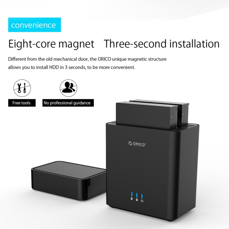ORICO DS200C3 3.5 inch 2 Bay Magnetic-type USB-C / Type-C Hard Drive Enclosure with Blue LED Indicator, USB Type-C – Magnetic, Data Transmission