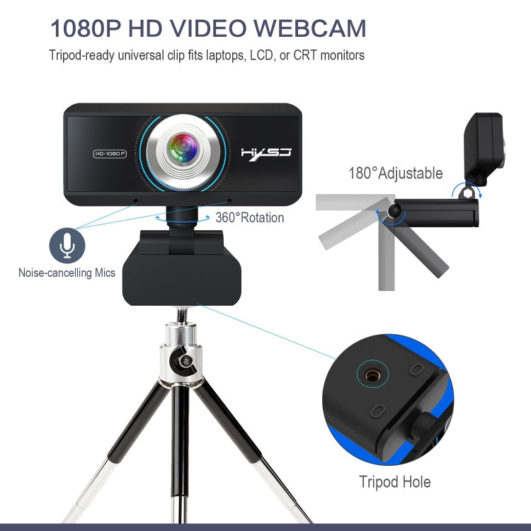 HXSJ S4 1080P Adjustable 180 Degree HD Manual Focus Video Webcam PC Camera with Microphone – Durable Build, Easy to Use