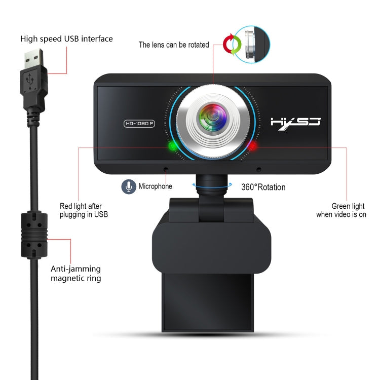 HXSJ S4 1080P Adjustable 180 Degree HD Manual Focus Video Webcam PC Camera with Microphone – Durable Build, Easy to Use