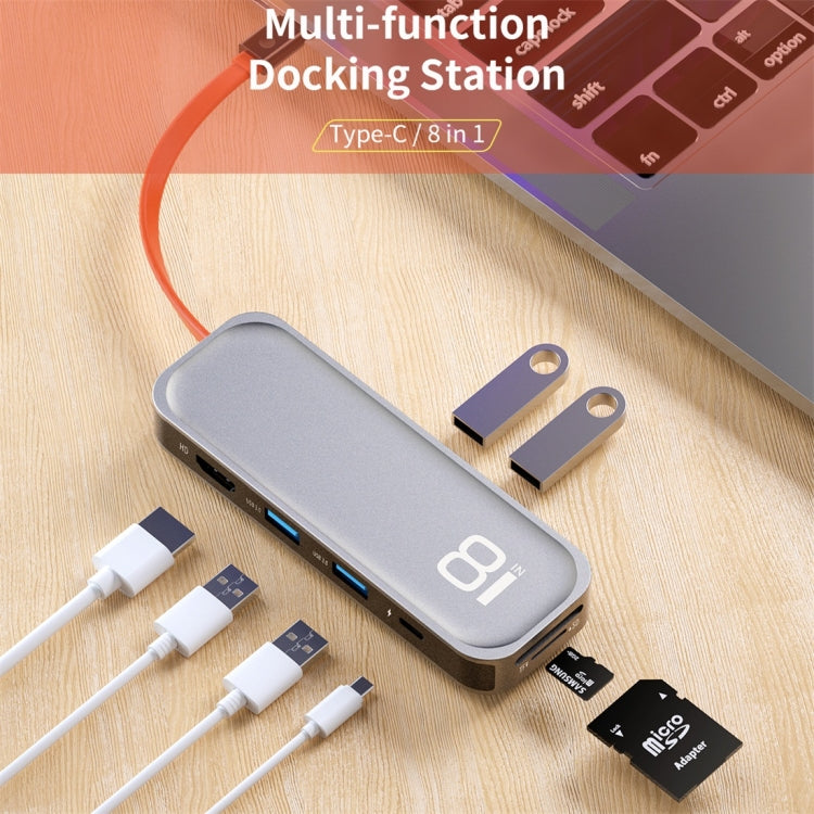 ROCK TR03 8 In 1 Type-C / USB-C to HDMI Multifunctional Extension HUB Adapter, TR03 – 4K