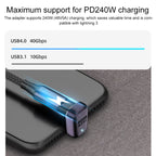 240W USB-C/Type-C Female to USB-C/Type-C Male 40Gbps U-Type Adapter with Light, U-Type Adapter – Wear-resistant, Aluminum Alloy